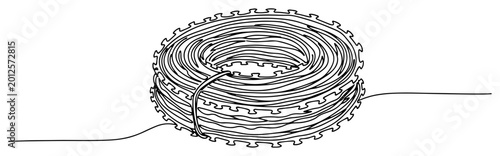 Bild auf Leinwand Coiled roll of sharp barbed wire for security fencing in minimalist continuous l