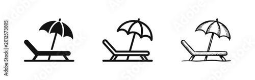 Foto Beach Vacation and Travel Leisure Icon Set with Lounge Chair and Umbrella