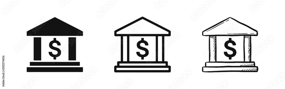 Obraz premium Bank Building and Financial Institution Icon Set