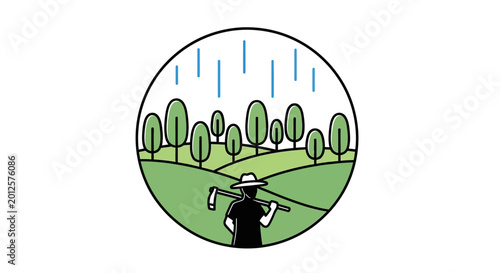 Foto Man watering green grass lawn outdoors.
