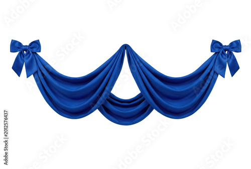 Принти на полотні Blue fabric swag with bows isolated