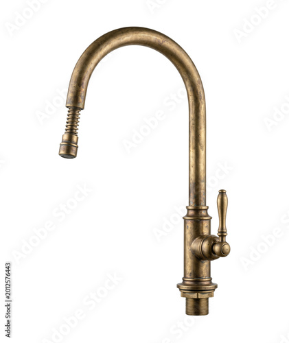 Fotografie Antique bronze kitchen faucet side view isolated