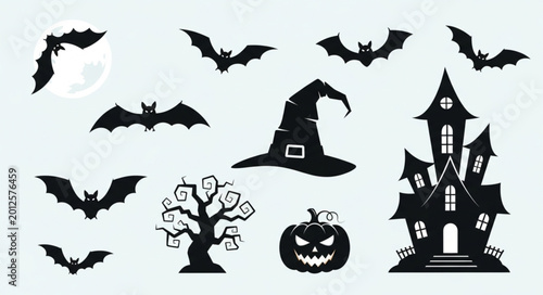 Tableau sur toile Black silhouette of haunted house decorations.