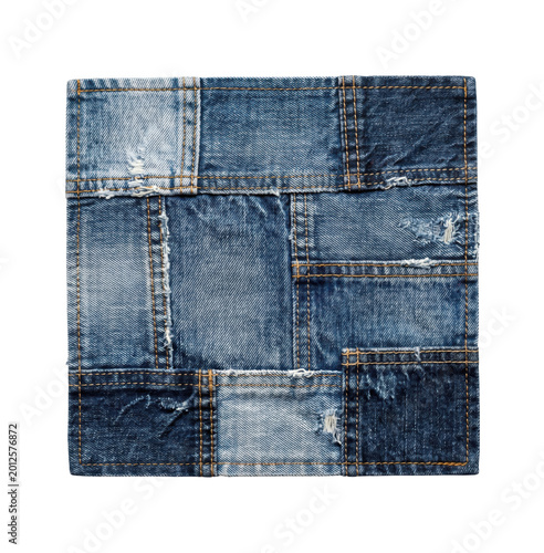 Slika na platnu Square blue denim patchwork fabric isolated