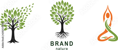 Photos Nature-inspired logo designs featuring trees, growth, and organic shapes for eco-friendly and sustainable branding