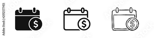 Schilderij op canvas Financial calendar icon set, payment schedule symbol with dollar coin in flat, o