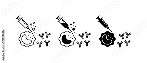 Fotografie Immune Cell Therapy Icons: Syringe Injection, Antibodies, and White Blood Cells,