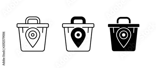 Location Pin Shopping Bag Icons, Set of 3, E-commerce and Retail Navigation Graphics