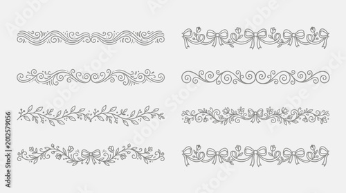 Collection of elegant decorative ornamental borders and dividers in black and white, perfect for design embellishments and creative projects
