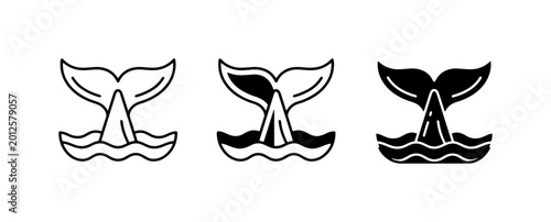 Whale Tail Icons, Marine Mammal Vector Graphics, Ocean Life Symbols, Nautical Design Elements, Set of 3