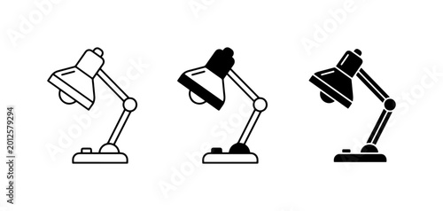 Fotografie Desk Lamp Icons Set, Adjustable Task Lighting Vector Graphics, Modern Office Ill
