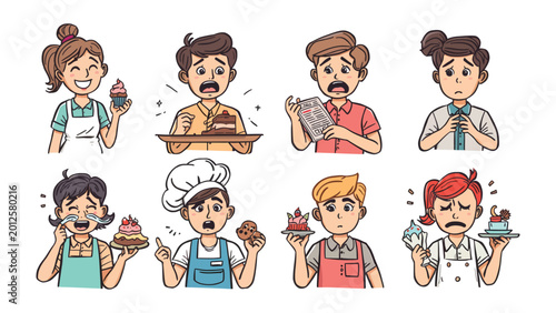 Canvas-taulu Sweet Tooth's Lament: A collection of emotive individuals face an array of sugary delights, each person showcasing a spectrum of feelings
