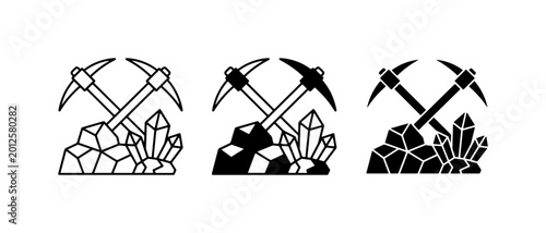 Bild auf Leinwand Mining Tools and Crystals Vector Icons, Geology and Gemstone Exploration Symbols