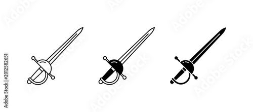 Schilderij op canvas Rapier Sword Icons, Historical Weapon Vector Graphics, Elegant Blade Silhouette