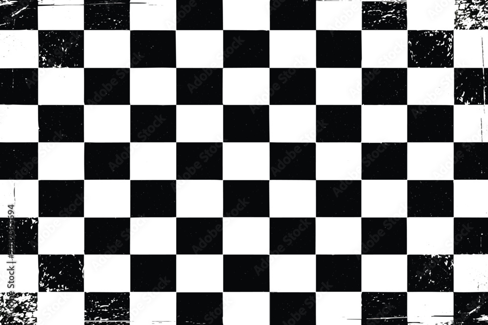 Obraz premium Checkered pattern of black and white squares distressed texture geometric design silhouette high quality professional detailed modern