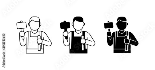 Craftsman Icon Set, Blacksmith and Carpenter Tools, Professional Worker Vector Graphics, Construction and Repair Symbols