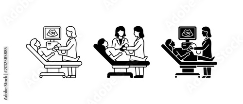Medical Ultrasound Icons Set, Diagnostic Imaging Vector Graphics, Healthcare Examination Illustrations