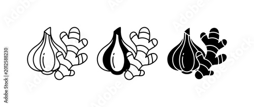 Obraz na plátně Garlic and Ginger Icons Set, Culinary Ingredients Vector Graphics, Fresh Root Ve