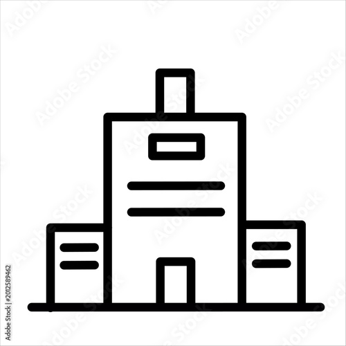 Office building icon. Business center tower symbol. Vector graphic, not Artificial Intelligence, logo illustration. Replaceable vector design.