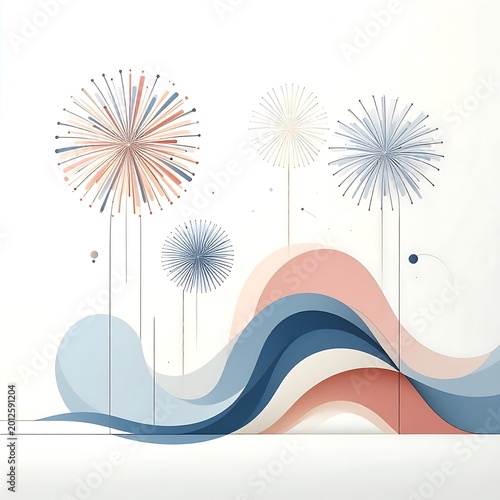 Abstract floral design with colorful waves.