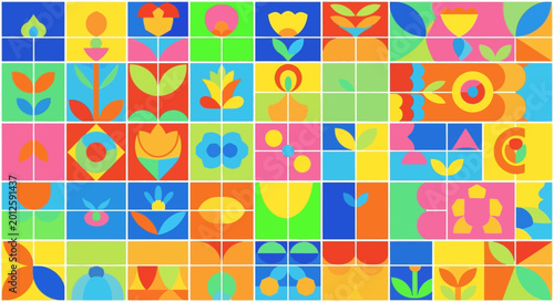 Vibrant Geometric Floral Patterns - Abstract Colorful Mosaic Design