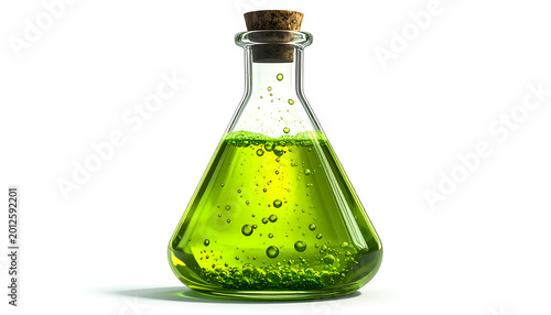 Green Potion in a Flask with Bubbles.