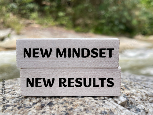 Motivational quote saying new mindset new results, representing success, personal growth, and positive transformation.