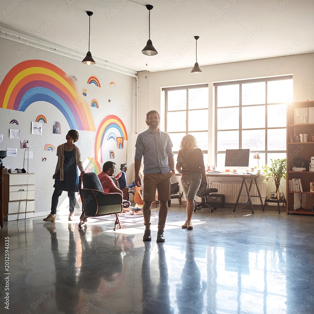 Fototapeta premium People walking in a bright classroom.