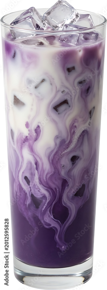 Fototapeta premium Classic Iced Ube Latte with Creamy Milk and Natural Purple Swirls