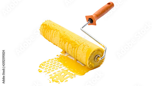 Obraz na plátne Paint roller with yellow paint for home renovation repair and interior design de