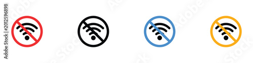 Fotografie No WiFi and wireless connection prohibition icon set