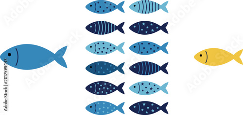 Φωτογραφία Fish Illustration Featuring Group and Individual Diversity in Vector Artwork