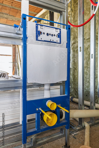 Obraz w ramie Concealed cistern plumbing system installing for bathroom renovation