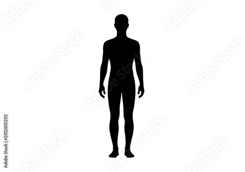 Full human body silhouette icon, black male figure isolated on transparent background for design.