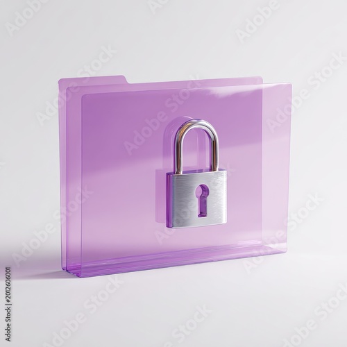 Transparent purple folder with silver padlock, symbolizing data security