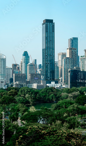 Photography Bangkok Skyline Aerial View Overlooking Lush Green Lumphini Park Travel Thailand