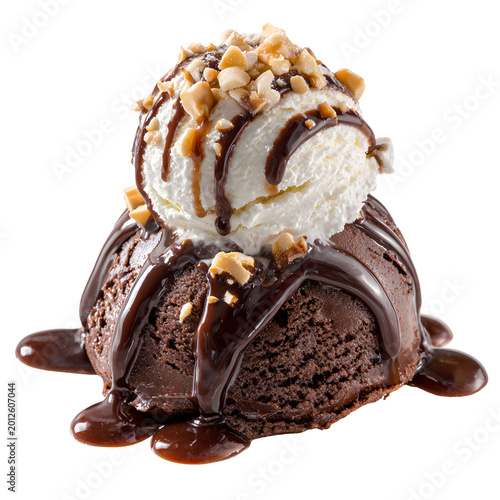 Chocolate and Vanilla Ice Cream Sundae with Syrup and Nuts