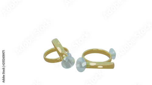 4 dimond rings falling on transparent background