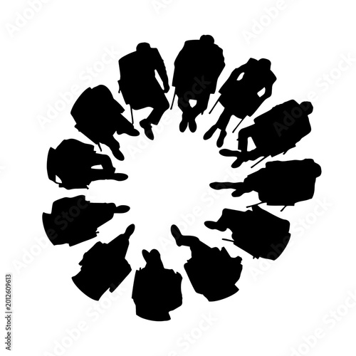 Top view silhouette of people sitting in a circle having a discussion
