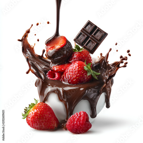 Chocolate Splash with Strawberries and Raspberries