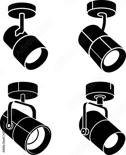 set of Spotlight Lamp Vector Ceiling Light and Stage Lighting Silhouettes