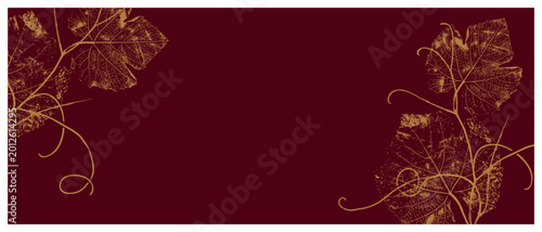 Принти на полотні Burgundy and gold grapevine leaf skeleton banner for premium wine labels, luxury