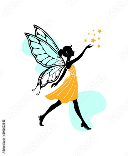 Photography Fairy Silhouette Vector Illustration with Magic Stars and Butterfly Wings