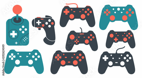 Fotografie Collection of various gaming controllers.