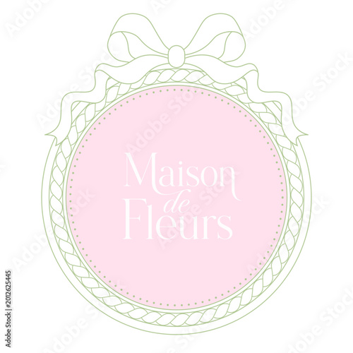 Elegant Round Frame Vector with Ribbon Bow. Feminine Decorative Label for Boutique Branding, Wedding Cards, Beauty Logos, Packaging and Luxury Design.