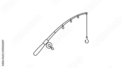 Fotografie Minimalist fishing rod vector icon illustration with editable stroke, professional hand-drawn outline of a fishing pole for angling and outdoor recreational activities in a scalable design