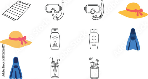 Obraz na plátně Professional summer vacation and travel vector icon bundle with minimalist line