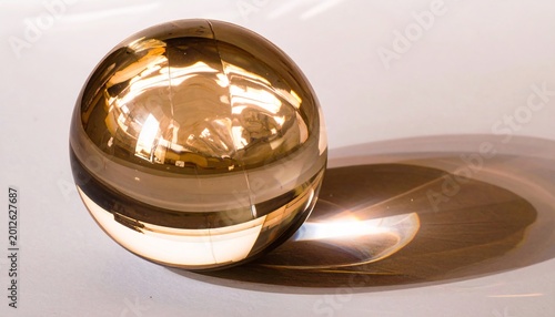 Gold Sphere on White Surface.