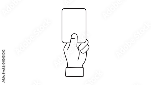 Photography Minimalist vector illustration of a referee hand holding a penalty card with an editable stroke, perfect for sports officiating graphics, soccer foul symbols, and clean line art for web design