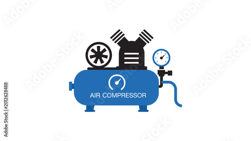 Tableau sur toile Industrial air compressor vector icon featuring a portable tank with pressure gauge and motor assembly, high quality minimalist hand-drawn illustration for workshop equipment and pneumatic tools